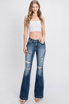 Jean Destroyed Mid Rise Stretch Flare W/Patch Work #P221FM-MD