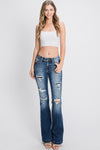 Jean Destroyed Mid Rise Stretch Flare W/Patch Work #P221FM-MD