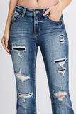 Jean Destroyed Mid Rise Stretch Flare W/Patch Work #P221FM-MD