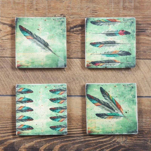 Hiend Accents 4 Piece Feather Designed Coaster Set