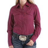 Cinch Ladies Fuchsia Print Button Down Shirt #MSW9201004