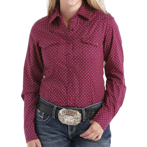 Cinch Ladies Fuchsia Print Button Down Shirt #MSW9201004