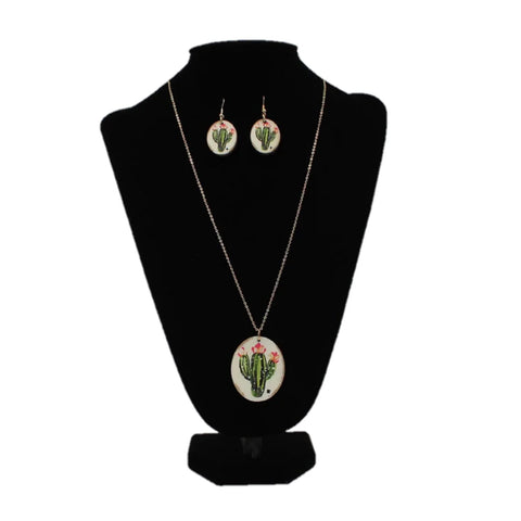 Ladies Wood Blooming Cactus Gold Jewelry Set #D4500103