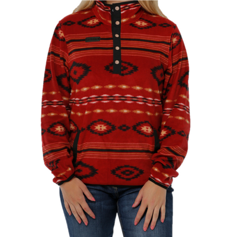 Cinch Ladies Red Aztec Fleece Pullover #MAK9820008