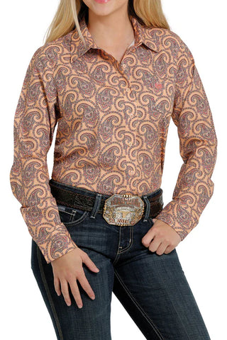 Cinch Ladies Orange Paisley Button Down Shirt #MSW9163001
