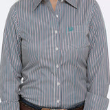Cinch Ladies Green Pinstripe Western Shirt #MSW9164188