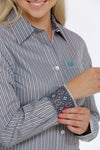 Cinch Ladies Green Pinstripe Western Shirt #MSW9164188