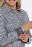 Cinch Ladies Green Pinstripe Western Shirt #MSW9164188