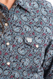 Cinch Ladies Blue Paisley Print Button Down Shirt #MSW9200030