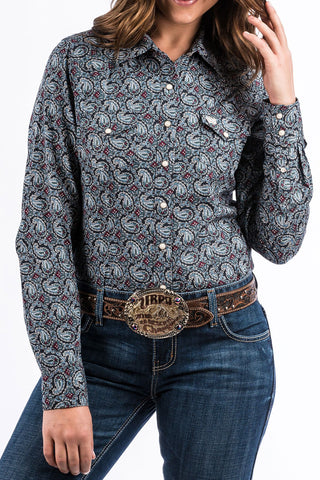 Cinch Ladies Blue Paisley Print Button Down Shirt #MSW9200030