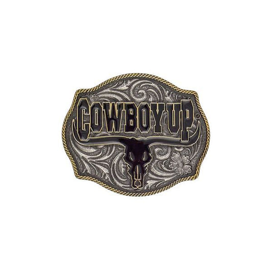 Cowboy Up Says the Bull Two-Tone Attitude Buckle #A354