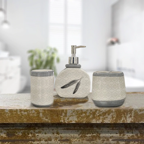 HiEnd Accents Feather Design 3 Pc Countertop Bath Set