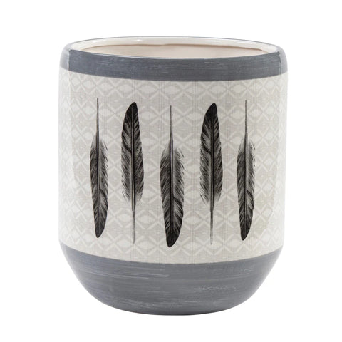 WASTEBASKET FEATHER DESIGN CERAMIC