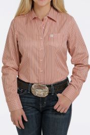 Cinch Ladies Orange Pinstripe Button Down Shirt #MSW9164182