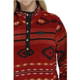 Cinch Ladies Red Aztec Fleece Pullover #MAK9820008