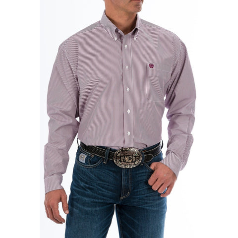 Cinch Men's Burgundy Pinstripe Button Down Shirt #MTW1104730