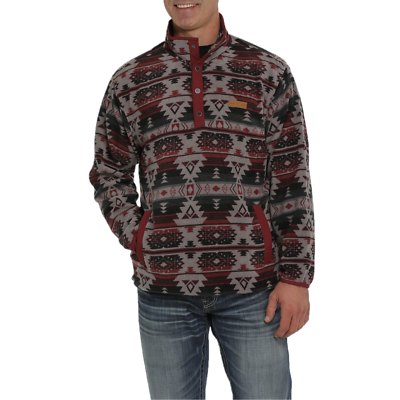 Cinch Men's Grey Aztec Print Fleece Pullover #MWK1514011