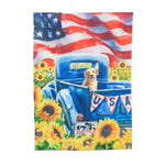Evergreen Suede House Flag - Patriotic Truck and Dog #13S4456BL