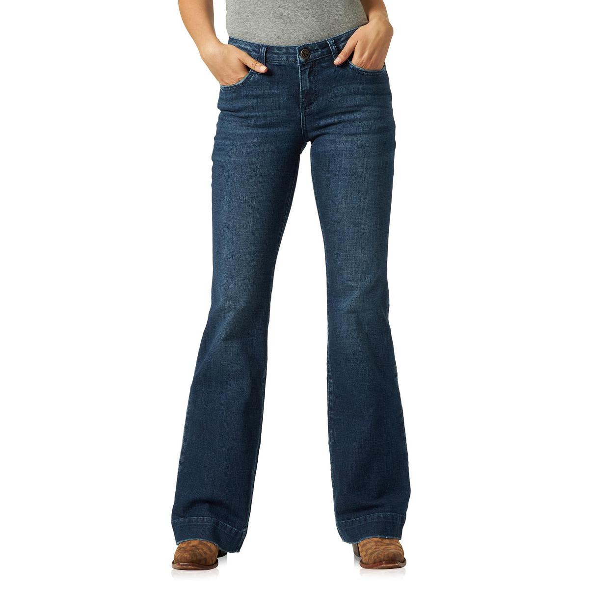 Wrangler Retro Women's Dark Wash Mid Rise Wide Leg Trouser Jeans #09MWWSA