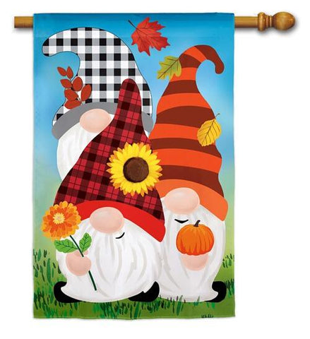 Fall Gnome Trio Applique House Flag #13ES10070