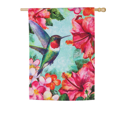 Hummingbird and Hibiscus House Textured Suede Flag #13ES9152