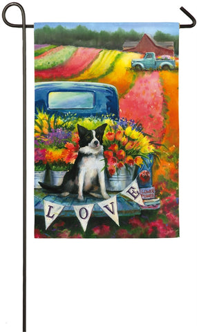 Flower Truck and Dog Garden Suede Flag #14S4177