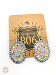 EARRINGS SMALL OVAL WITH RHINESTONES  #806-E006-SAB