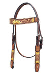 Rafter T Browband Headstall with Sunflower Tooling #BB3694