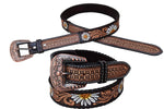 Rafter T Belt – 1.5″ Hand Paint Daisy Flower with a Copper Buckle #BT582