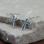 Turquoise Dotted Silver Cross Earrings #ER1340