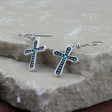 Turquoise Dotted Silver Cross Earrings #ER1340