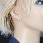 Quiet Faith, Tiny Crystal Cross Earrings #ER1510