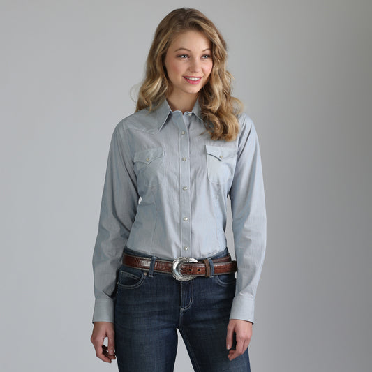 Wrangler Ladies Blue / White Pin Stripe Rodeo Shirt #LW3174M