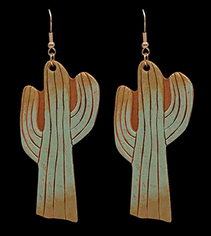 EARRING MINT PAINTED LEATHER CACTUS SHAPE #DE0564GR