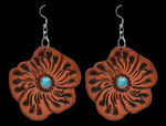 NAT LEATHER FLOWER SHAPED TOOLED EARRINGS #DE230