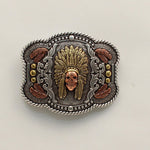 BUCKLE NOCONA MENS RECTANGLE ROPE EDGE FEATHER SKULL CHIEF #37600