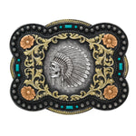 NOCONA RECTANGLE INDIAN CHIEF SKULL BUCKLE #37038