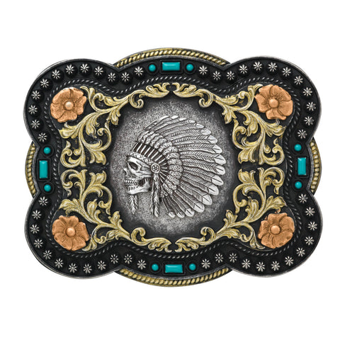 NOCONA RECTANGLE INDIAN CHIEF SKULL BUCKLE #37038