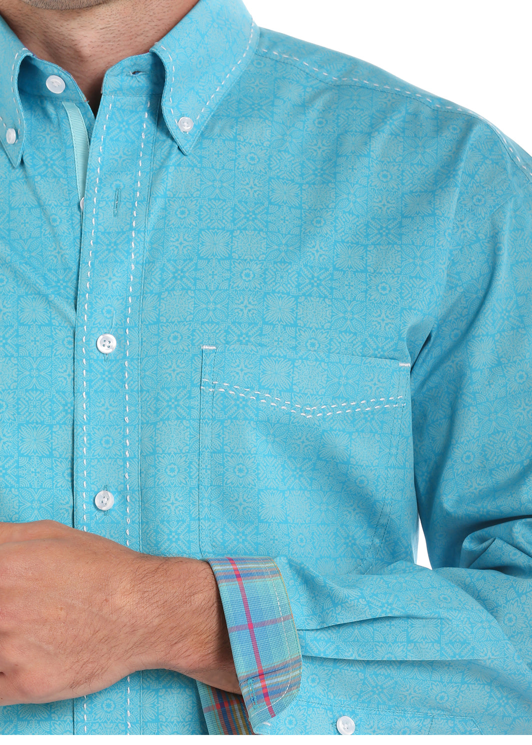 Rough Stock Men's Turquoise Print Shirt #R0G5003