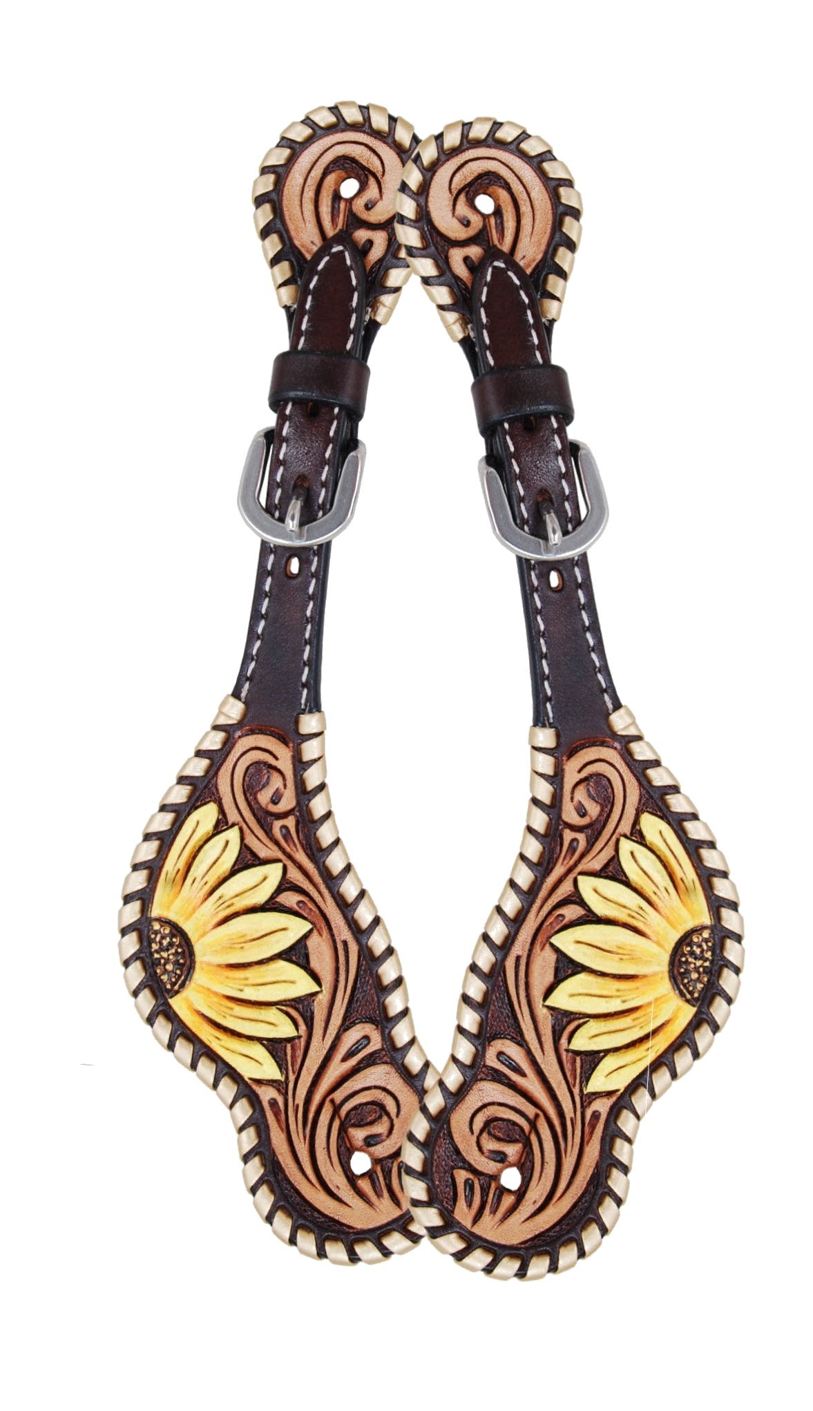 Rafter T Ladies Spur Strap with Sunflower Tooling #SS479