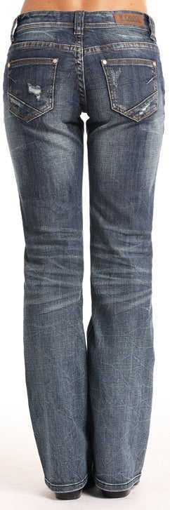 Rock & Roll Cowgirl Mid Rise Riding Boot Cut Jeans #W7-6666