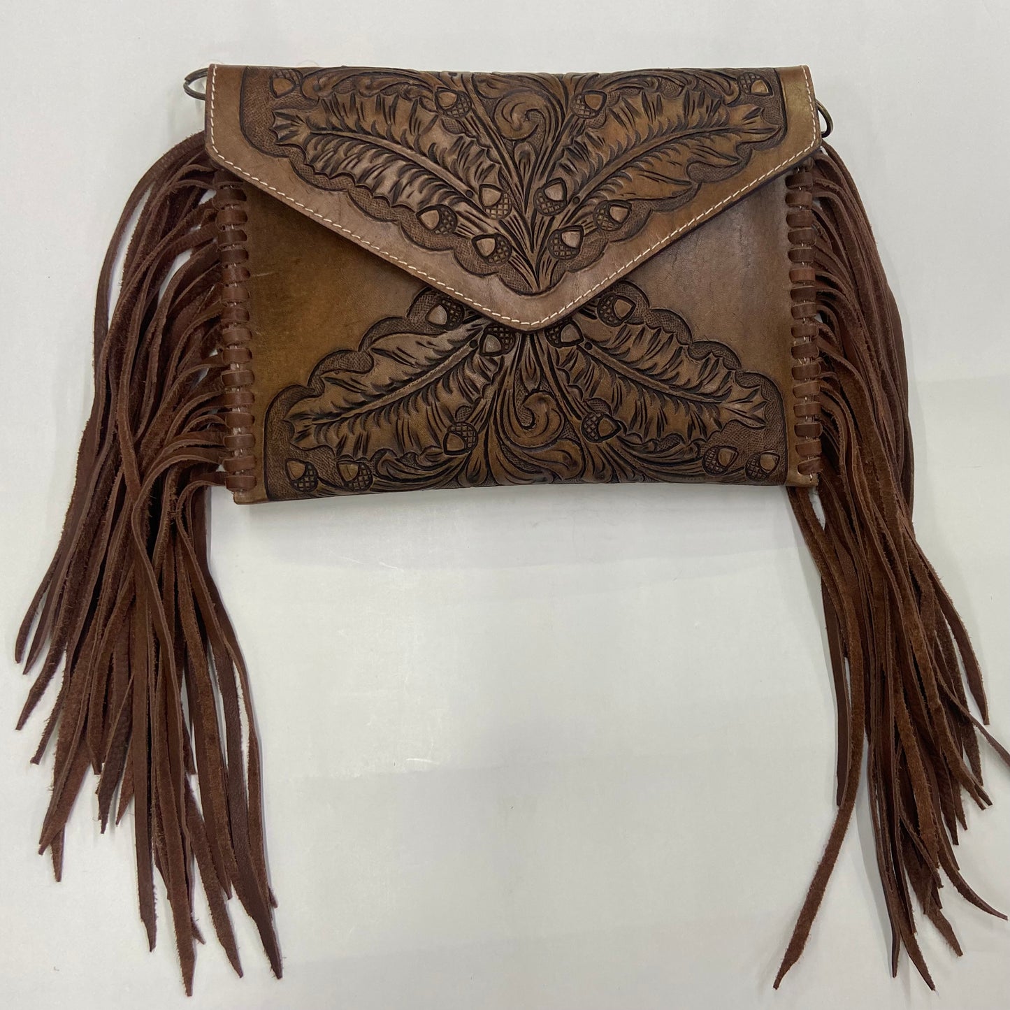 Purse Leather Clutch with Fringe and Strap #