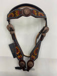 Headstall Leather Sunflower Blue Buck Stitched #ADPAF112-HS