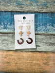 Earrings 3 Pack Post Steer, Cross, Horse Shoe #CE3974-BRNMLT