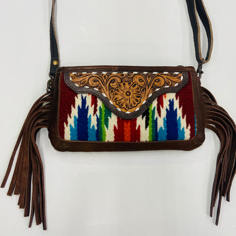 Purse Small leather Clutch with Saddle blanket and fringe #ADBGA188B