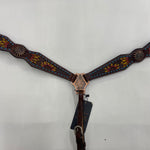 Breast Collar Leather Sunflower w Blue Buck Stitch #ADPAF112-BC
