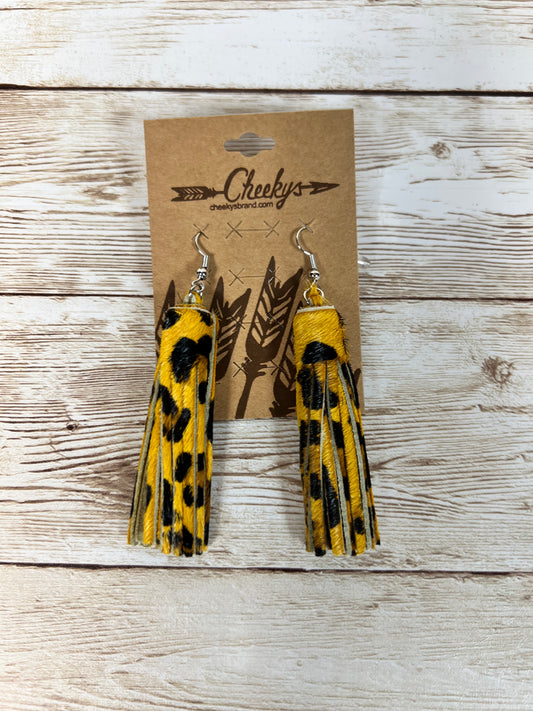 Earrings Leopard Mustard Leather Tassel #CHB-JE106-18-MUST