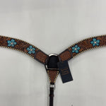 Breast Collar Leather Blue Flower White Buck Stitch #ADPAR149-BC