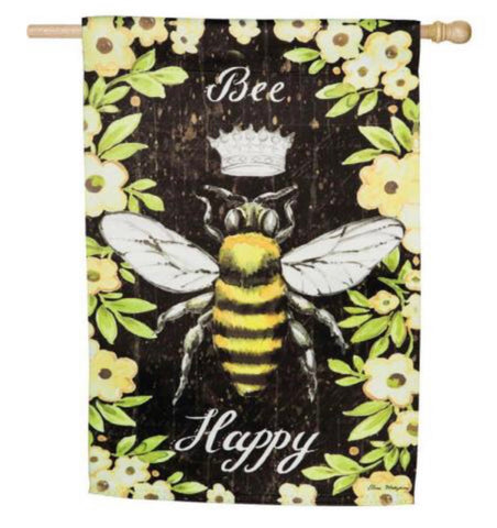 Bee Happy Queen Bee Suede House Flag #13S8967