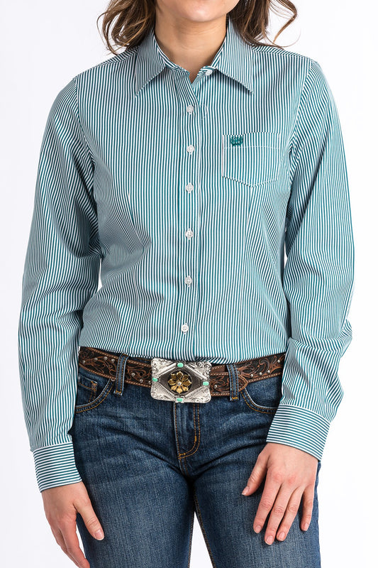 Cinch Ladies Teal Pin Stripe Rodeo Shirt #MSW9164088